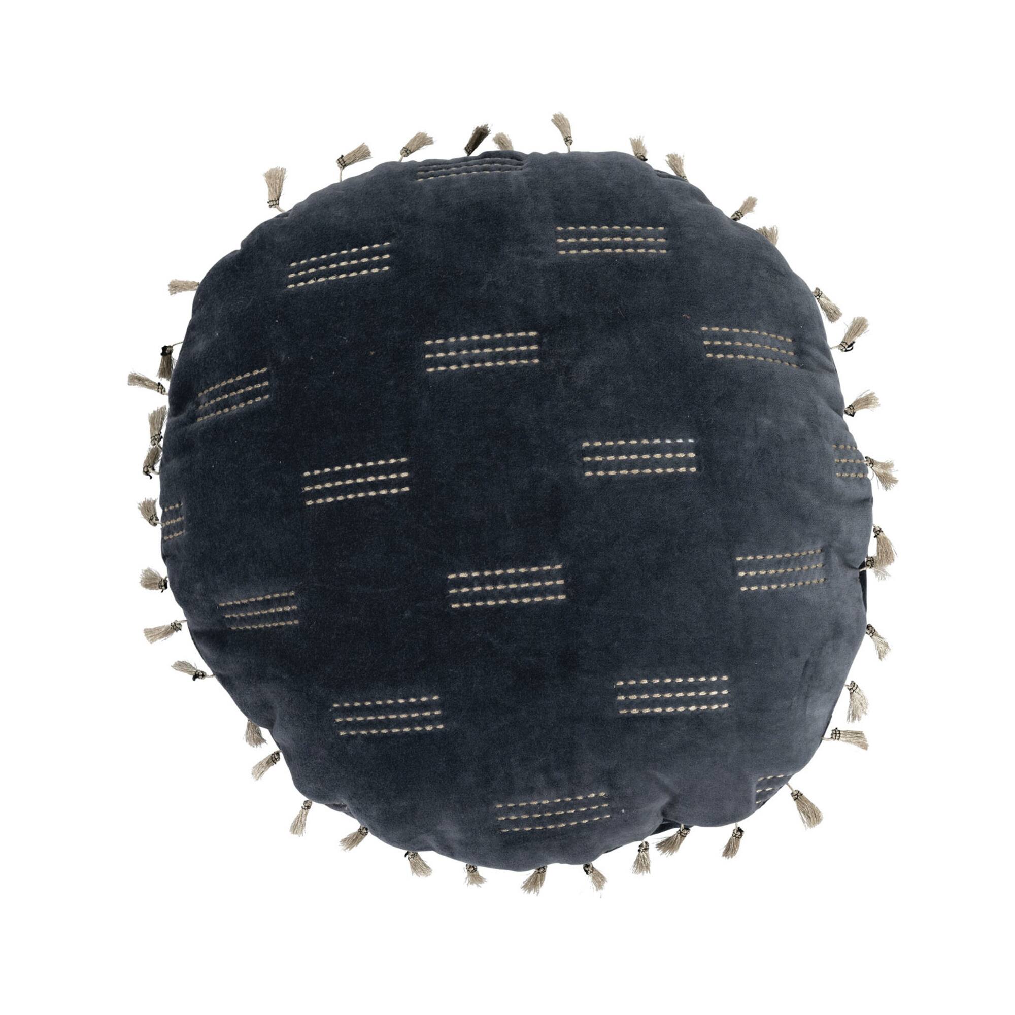 Hello Honey® Blue & Gold Metallic Embroidery Cotton Velvet Pillow with Tassels